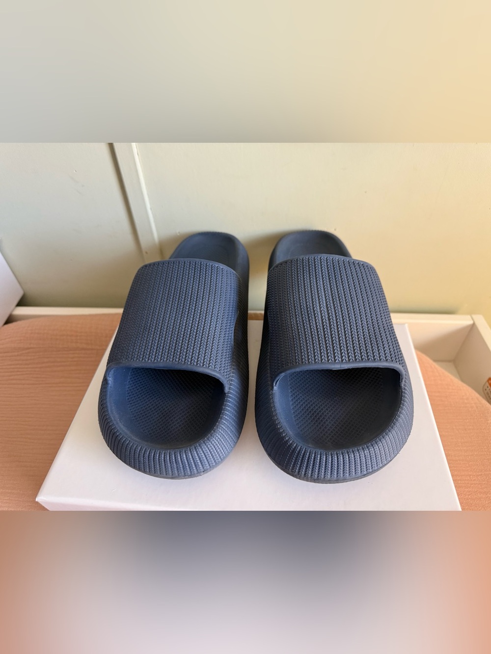 Navy Textured Slide Sandals